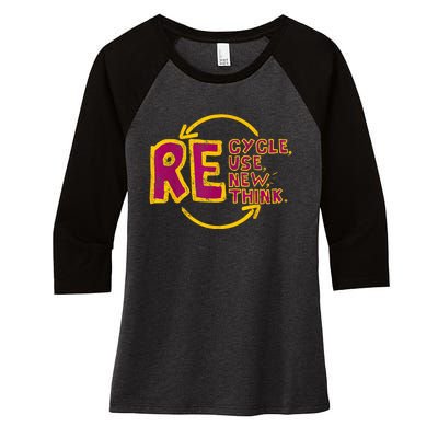 Cool Recycle Reuse Renew Rethink Earth Day 2024 Women's Tri-Blend 3/4-Sleeve Raglan Shirt