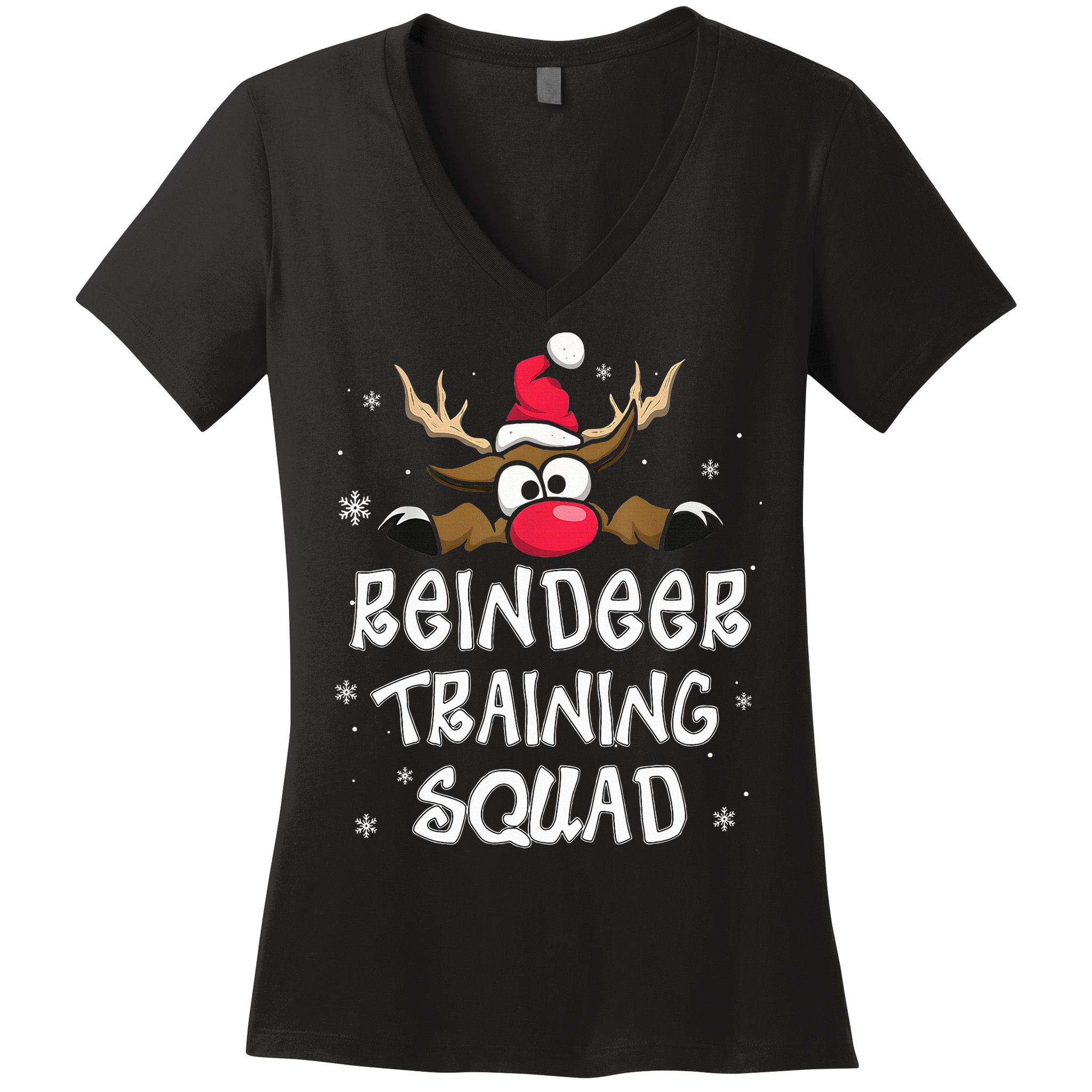 Christmas Running Reindeer Training Squad Team Gifts  Women's V-Neck T-Shirt