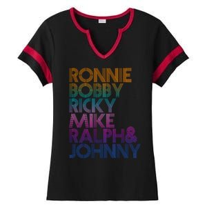 Cool Retro Ronnie Bobby Ricky Mike Ralph And Johnny Ladies Halftime Notch Neck Tee