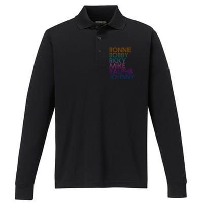 Cool Retro Ronnie Bobby Ricky Mike Ralph And Johnny Performance Long Sleeve Polo