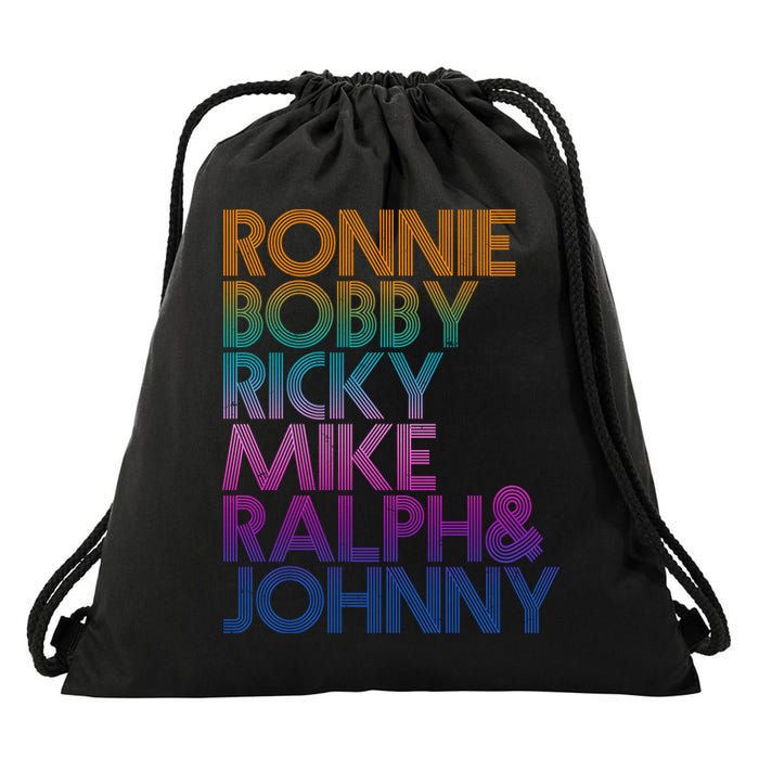 Cool Retro Ronnie Bobby Ricky Mike Ralph And Johnny Drawstring Bag