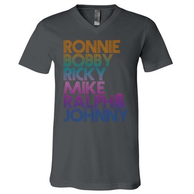 Cool Retro Ronnie Bobby Ricky Mike Ralph And Johnny V-Neck T-Shirt