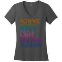 Cool Retro Ronnie Bobby Ricky Mike Ralph And Johnny Women's V-Neck T-Shirt