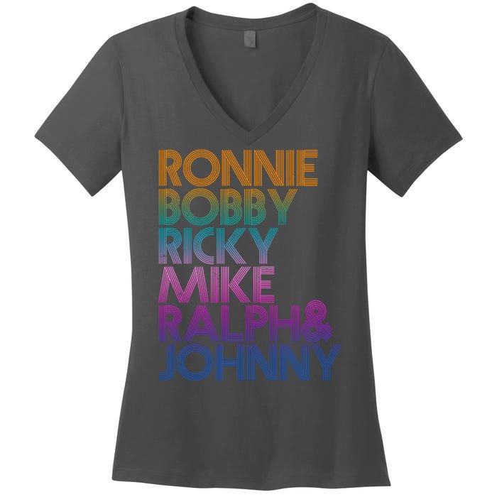 Cool Retro Ronnie Bobby Ricky Mike Ralph And Johnny Women's V-Neck T-Shirt