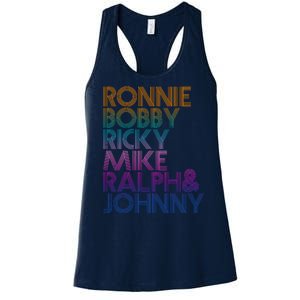 Cool Retro Ronnie Bobby Ricky Mike Ralph And Johnny Women's Racerback Tank