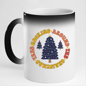 Cute Retro Rockin Around The Christmas Tree Gift 11oz Black Color Changing Mug