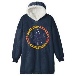 Cute Retro Rockin Around The Christmas Tree Gift Hooded Wearable Blanket