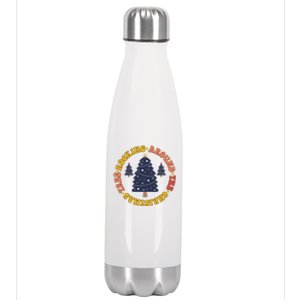 Cute Retro Rockin Around The Christmas Tree Gift Stainless Steel Insulated Water Bottle