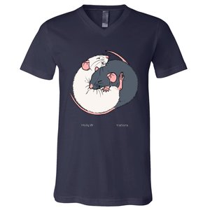 Cuddling Rats Russian Blue And White V-Neck T-Shirt