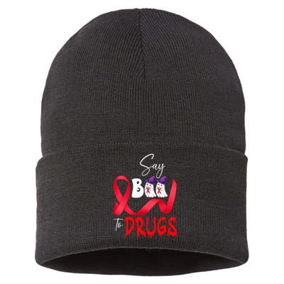 Cute Red Ribbon Week Say BOO To Drugs Halloween Sustainable Knit Beanie