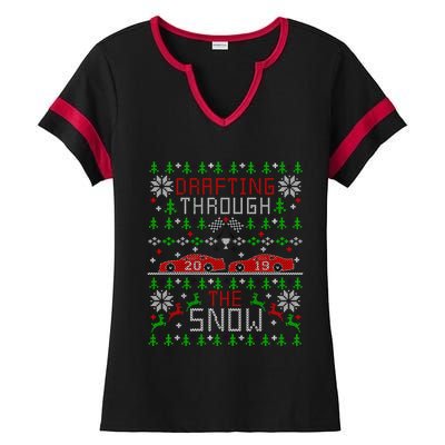 Car Racing Race Fan Funny Ugly Christmas Sweater Party Gift Ladies Halftime Notch Neck Tee