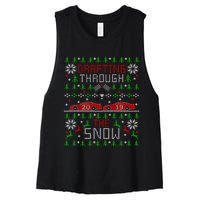 Car Racing Race Fan Funny Ugly Christmas Sweater Party Gift Women's Racerback Cropped Tank