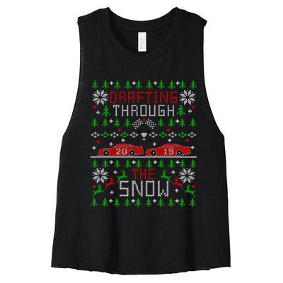 Car Racing Race Fan Funny Ugly Christmas Sweater Party Gift Women's Racerback Cropped Tank