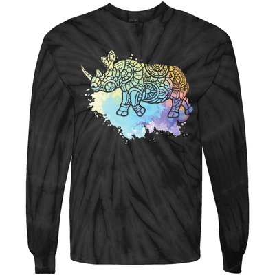 Colorful Rhino Rhinoceros Zoologist Zoology Animal Lover Tie-Dye Long Sleeve Shirt