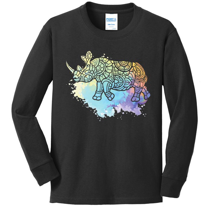 Colorful Rhino Rhinoceros Zoologist Zoology Animal Lover Kids Long Sleeve Shirt