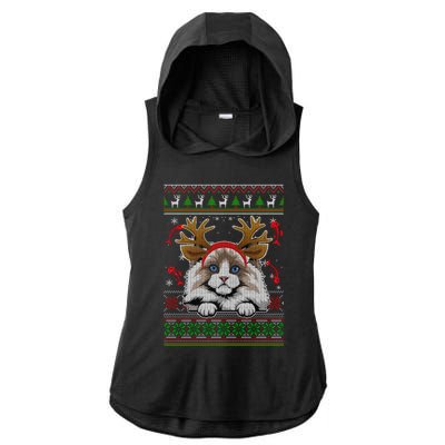 Cute Reindeer Ragdoll Cat Xmas Lights Ugly Christmas Sweater Long Sleeve Ladies PosiCharge Tri-Blend Wicking Draft Hoodie Tank