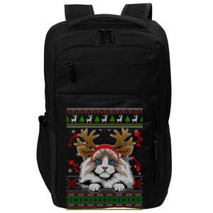 Cute Reindeer Ragdoll Cat Xmas Lights Ugly Christmas Sweater Long Sleeve Impact Tech Backpack