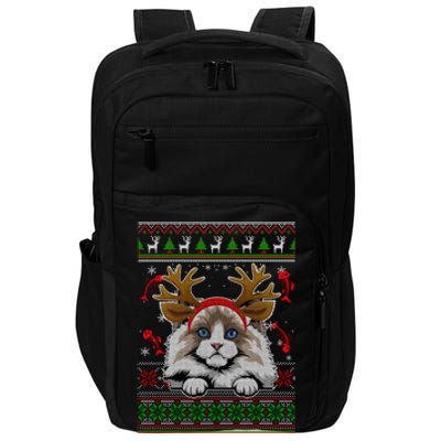 Cute Reindeer Ragdoll Cat Xmas Lights Ugly Christmas Sweater Long Sleeve Impact Tech Backpack