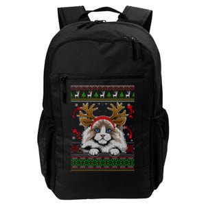 Cute Reindeer Ragdoll Cat Xmas Lights Ugly Christmas Sweater Long Sleeve Daily Commute Backpack