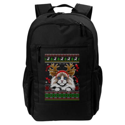 Cute Reindeer Ragdoll Cat Xmas Lights Ugly Christmas Sweater Long Sleeve Backpack