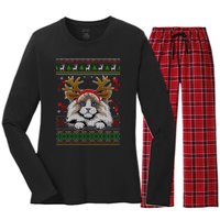 Cute Reindeer Ragdoll Cat Xmas Lights Ugly Christmas Sweater Long Sleeve Women's Long Sleeve Flannel Pajama Set 