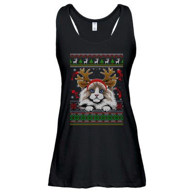 Cute Reindeer Ragdoll Cat Xmas Lights Ugly Christmas Sweater Long Sleeve Ladies Essential Flowy Tank