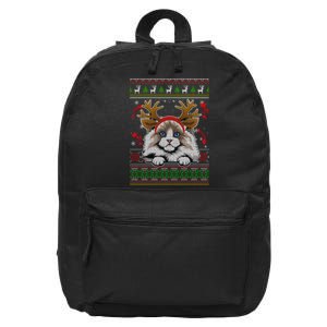 Cute Reindeer Ragdoll Cat Xmas Lights Ugly Christmas Sweater Long Sleeve 16 in Basic Backpack