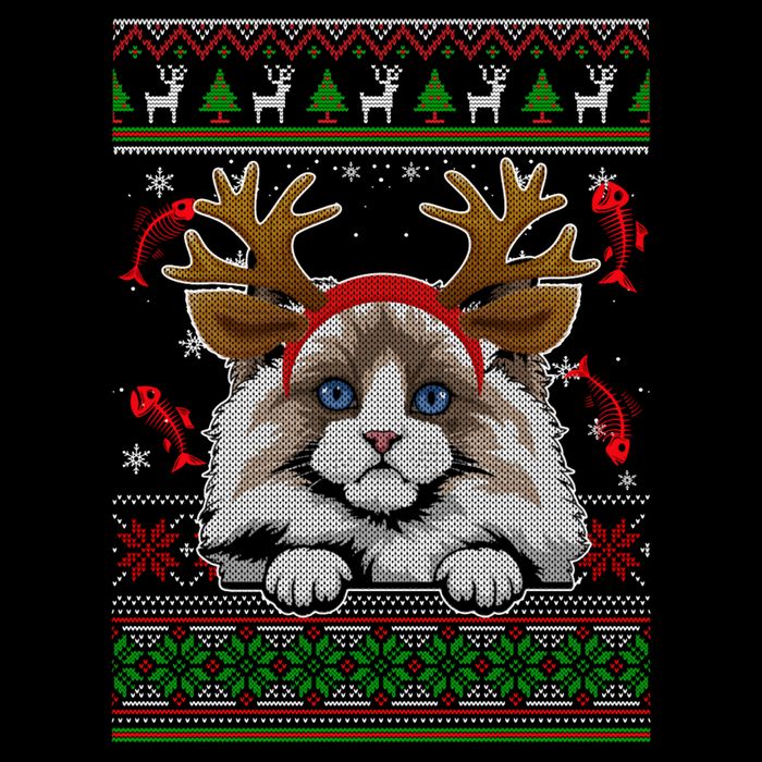 Cute Reindeer Ragdoll Cat Xmas Lights Ugly Christmas Sweater Long Sleeve 16 in Basic Backpack