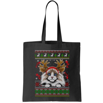 Cute Reindeer Ragdoll Cat Xmas Lights Ugly Christmas Sweater Long Sleeve Bag