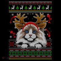Cute Reindeer Ragdoll Cat Xmas Lights Ugly Christmas Sweater Long Sleeve Womens T-Shirt