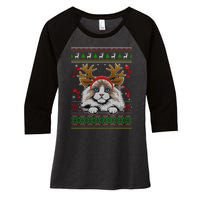 Cute Reindeer Ragdoll Cat Xmas Lights Ugly Christmas Sweater Long Sleeve Women's Tri-Blend 3/4-Sleeve Raglan Shirt