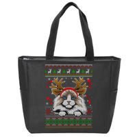 Cute Reindeer Ragdoll Cat Xmas Lights Ugly Christmas Sweater Long Sleeve Zip Tote Bag