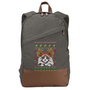 Cute Reindeer Ragdoll Cat Xmas Lights Ugly Christmas Sweater Long Sleeve Cotton Canvas Backpack