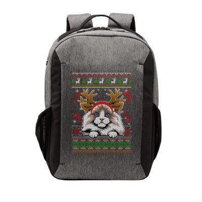 Cute Reindeer Ragdoll Cat Xmas Lights Ugly Christmas Sweater Long Sleeve Vector Backpack