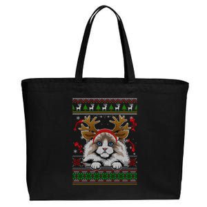 Cute Reindeer Ragdoll Cat Xmas Lights Ugly Christmas Sweater Long Sleeve Cotton Canvas Jumbo Tote