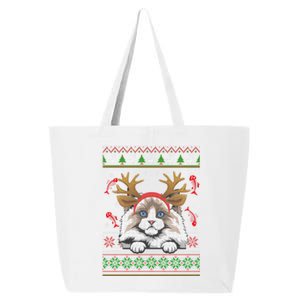 Cute Reindeer Ragdoll Cat Xmas Lights Ugly Christmas Sweater Long Sleeve 25L Jumbo Tote