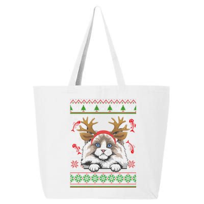 Cute Reindeer Ragdoll Cat Xmas Lights Ugly Christmas Sweater Long Sleeve 25L Jumbo Tote