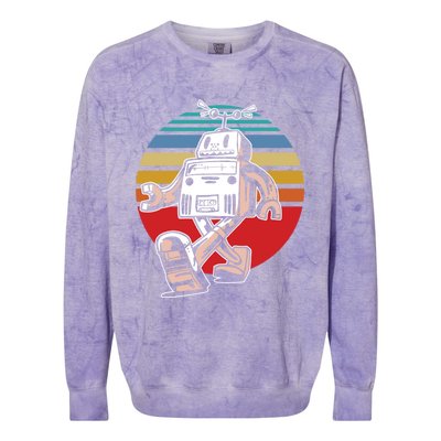 Cute Retro Robot Fan Robotics Science Student Robot Lover Gift Colorblast Crewneck Sweatshirt