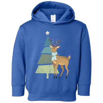 Cute Reindeer Rudolf And Christmas Tree Believe In Christmas Meaningful Gift Toddler Hoodie