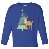 Cute Reindeer Rudolf And Christmas Tree Believe In Christmas Meaningful Gift Toddler Long Sleeve Shirt