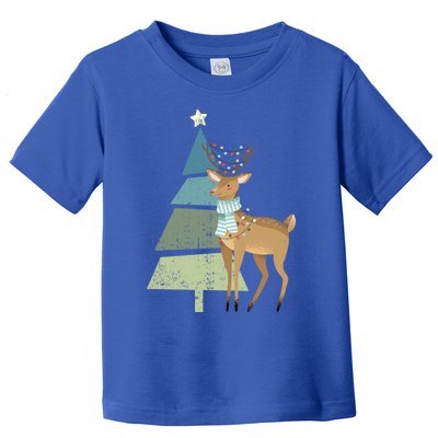 Cute Reindeer Rudolf And Christmas Tree Believe In Christmas Meaningful Gift Toddler T-Shirt