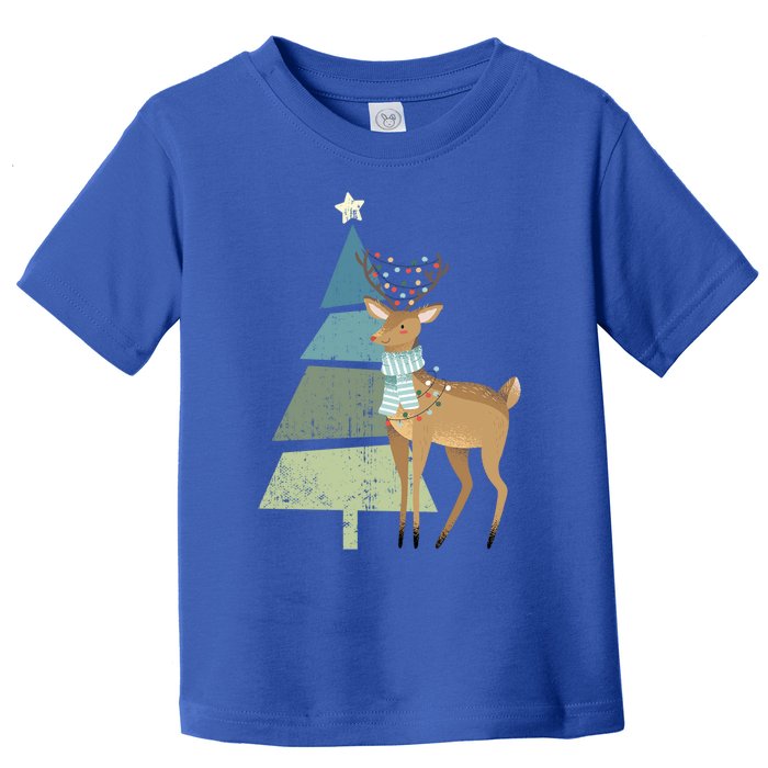 Cute Reindeer Rudolf And Christmas Tree Believe In Christmas Meaningful Gift Toddler T-Shirt