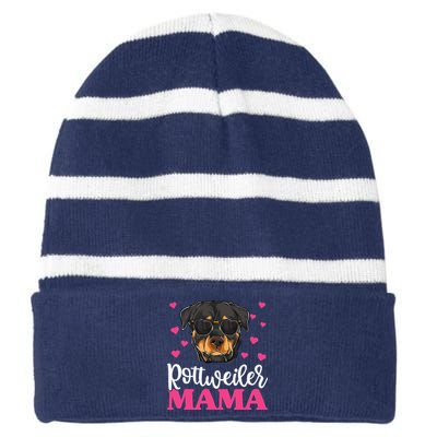 Cute Rottie Rottweiler Mama Funny Mothers Day Dog Mom Striped Beanie with Solid Band