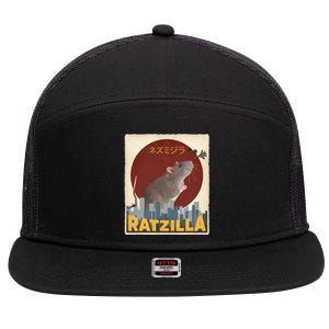 Cute Ratzilla Rat Mouse Japanese Anime 7 Panel Mesh Trucker Snapback Hat