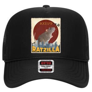 Cute Ratzilla Rat Mouse Japanese Anime High Crown Mesh Back Trucker Hat