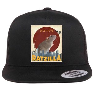 Cute Ratzilla Rat Mouse Japanese Anime Flat Bill Trucker Hat