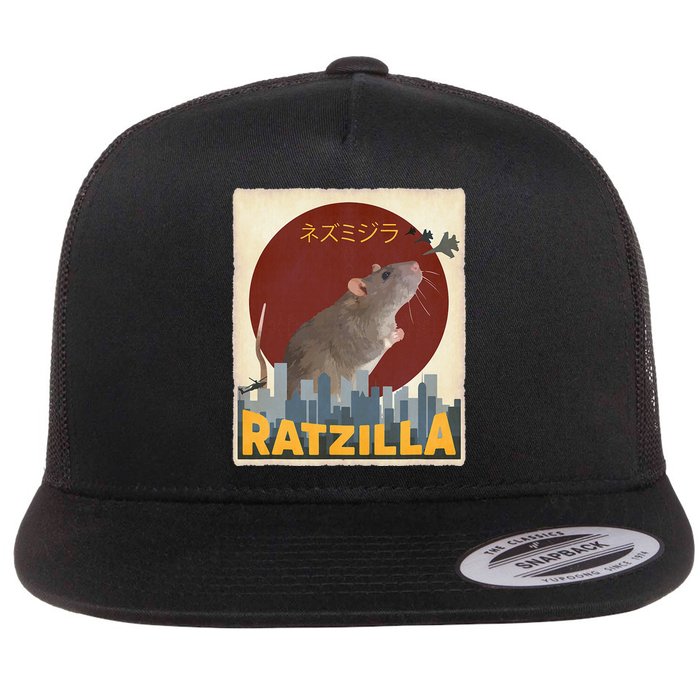 Cute Ratzilla Rat Mouse Japanese Anime Flat Bill Trucker Hat