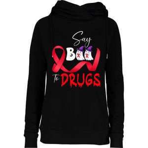 Cute Red Ribbon Week Say BOO To Drugs Halloween Womens Funnel Neck Pullover Hood