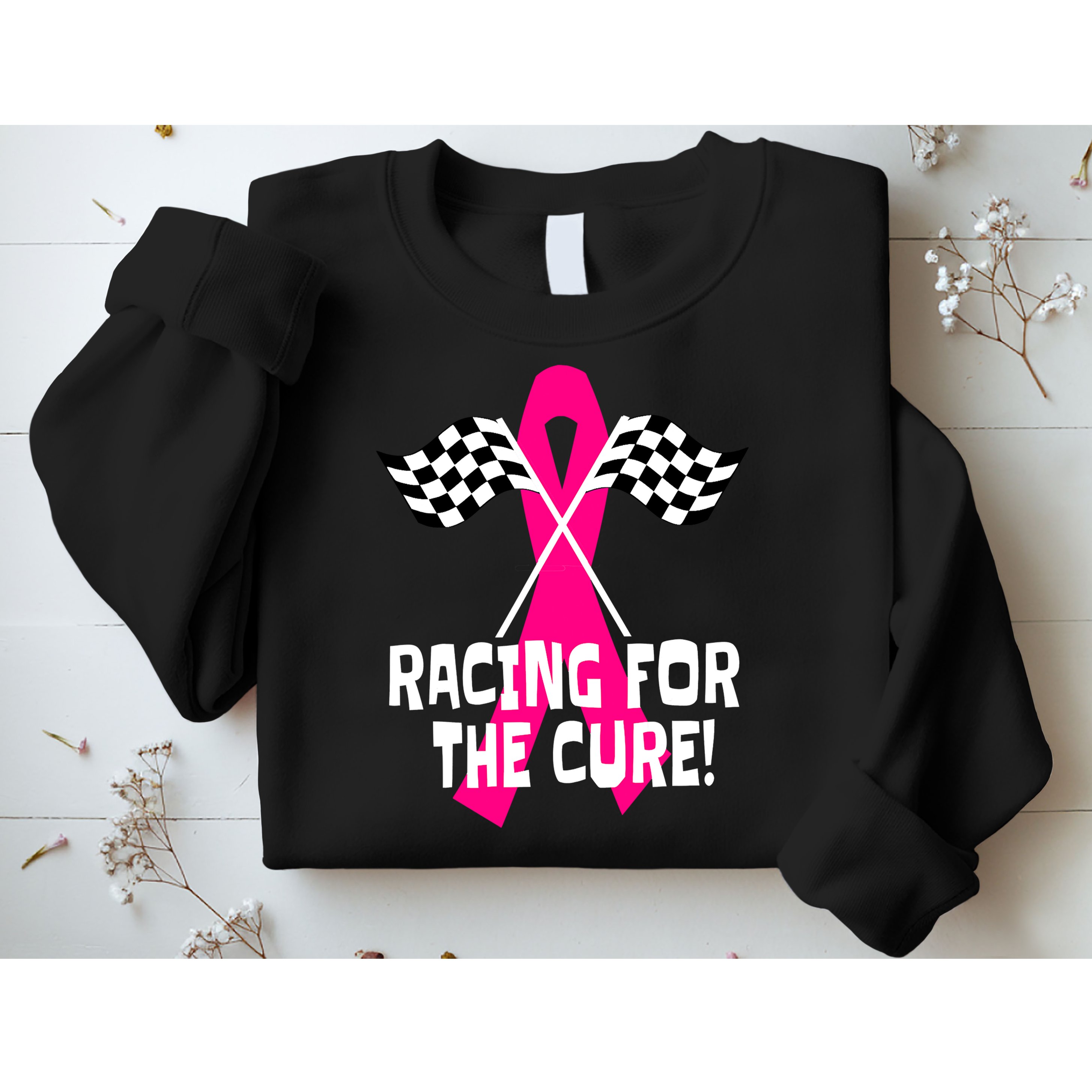 Car Races Racing For A Cure Pink Ribbon Breast Cancer Sweatshirt