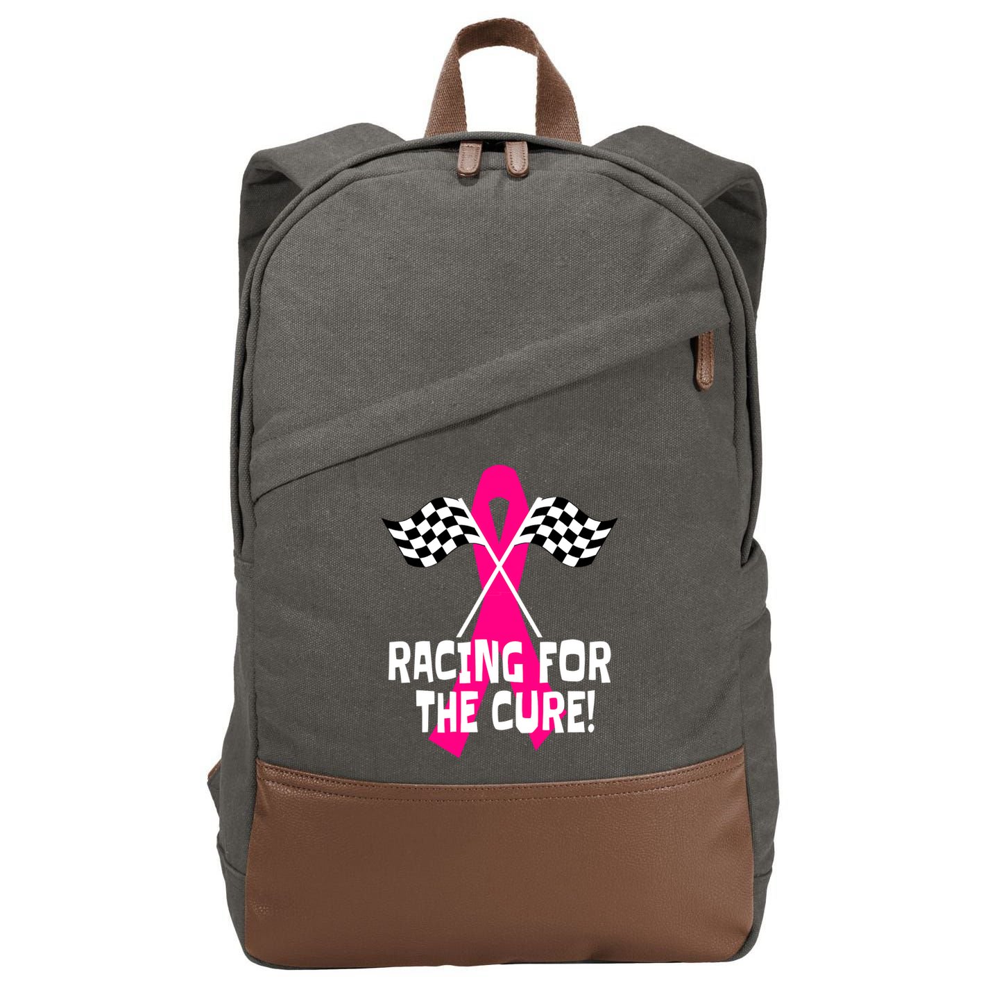 Car Races Racing For A Cure Pink Ribbon Breast Cancer Cotton Canvas Backpack